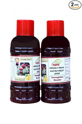NEMI Prickly Pear Cactus Fruit Juice With No Added Sugar Prickly Pear Pulp with Lemon Vitamin C Combo B Natural Juice Support Immunity Goodness of Hb+ Juice combo pack (500ml+500ml)
