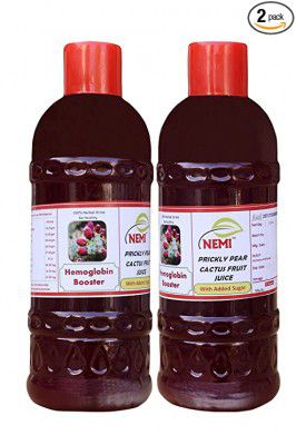 NEMI Prickly Pear Cactus Fruit Juice with Added sugar Uses women men  children old age Hemoglobin Booster HB+ Support Immunity boost Red Colour r  pack of 2 (1 li + 1li ) | Dealsmagnet.com