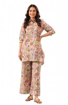 Nermosa Women Co-ords Set for Women | Cotton Pajama Set for Women, Pink, Set of 2 Pieces 