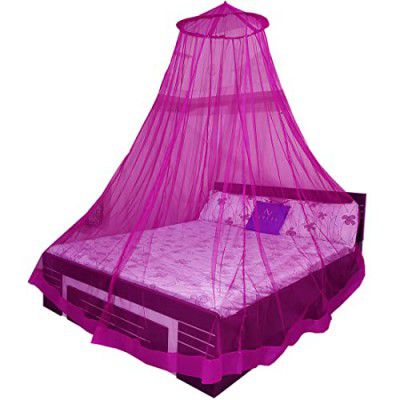 Neruti Enterprise Mosquito Net for Double Bed King-Size | Round Ceiling Hanging Design | 30 GSM Polyester Net | Dark Pink Insect Protection 