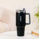 Nestasia 1.2L Tumbler With Handle Straw & Lid | Insulated Reusable Stainless Steel Water Bottle | Leak Proof Mug For Office, Gym, Travelling (Black), 1200 Milliliters...
