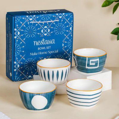 Nestasia 350ml Ceramic Bowl Set of 4 – Microwave & Dishwasher Safe, BPA & Lead-Free Dinner Bowls