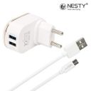 Nesty GRTA-009 3.4 Amp Dual Port USB Charger with V8 Data Cable (White)...