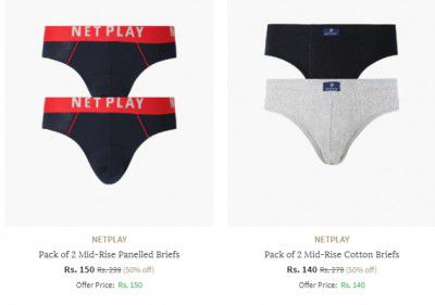 Ajio : Upto 70% Off On Netplay Men's Inner-wears Starting from Rs 120