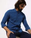 NETPLAY Textured Band Collar Shirt with Patch Pocket...
