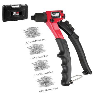 NEU MASTER Rivet Gun with 200Pcs Rivets, Non-slip Riveter Nail Gun with 4 Tool-Free
