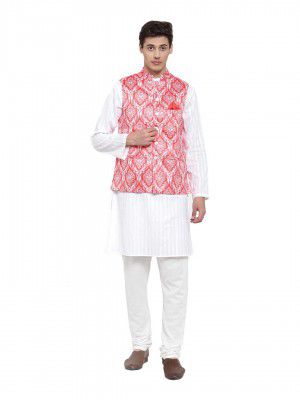 NEUDIS White & Red Printed Suit