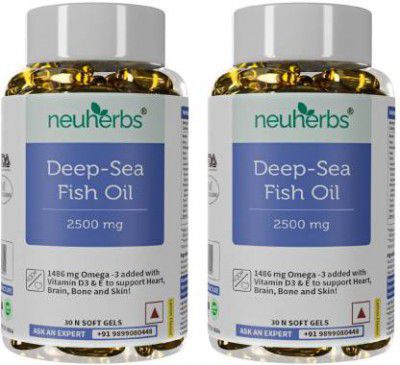Neuherbs Deep Sea Fish Oil 2500 Mg(Omega 3 1486 mg; 892 mg EPA; and 594 mg DHA per serving)  (2 x 30)