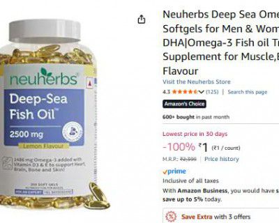 Neuherbs Deep Sea Omega 3 Fish Oil Capsules- 200 Softgels 