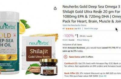 Neuherbs Gold Deep Sea Omega 3 Fish Oil 60 Softgels & Shilajit Gold Ultra Resin 20 gm 