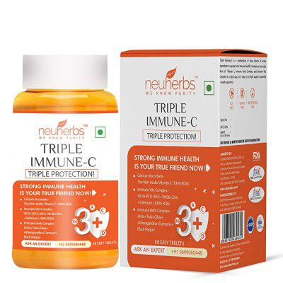Neuherbs Triple Immune-c | Vitamin C Tablet (for Men & Women) Immunity Antioxidant & Skincare Booster with Immune Herb complex, zinc, Amla, Giloy, Tulsi, Ashwagandha and added Immune Vits complex Vit-