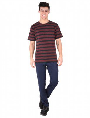 NEVER LOSE Men Striped Round Neck Half Sleeved T-Shirt