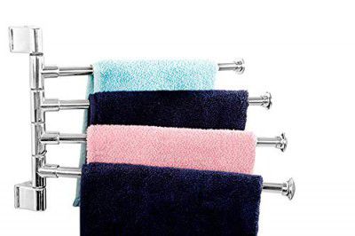 NEW WARE® Stainless Steel 4-Bar Bathroom Swing Hanger Towel Bar | Wall Mounted Swivel Towel/Napking Holder with Adjustable Rod 12 Inch for Bathroom/Bathroom Accessories