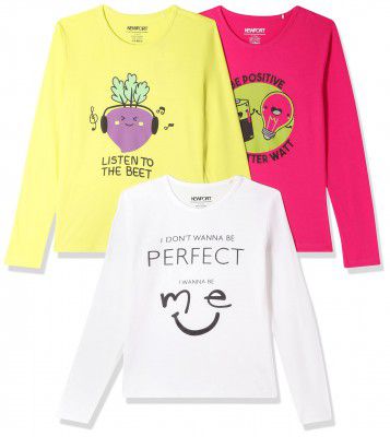 Newport Girl's Regular Fit T-Shirt (NPOGRNK20020G16_Multicolour4 8 9 Years) Multicolour