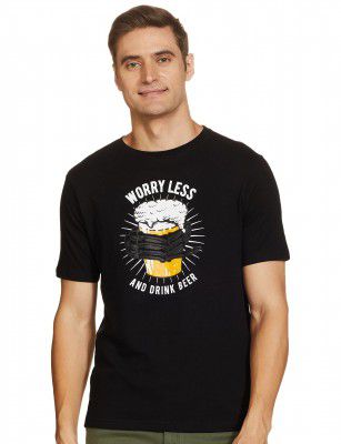 NEWPORT Men Black Graphic Print Cotton T-Shirt