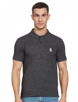 NEWPORT Men Blue Cotton Heathered Polo Shirt