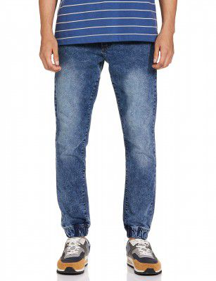NEWPORT Men's Regular Mid Rise Stone Wash Jogger Jeans