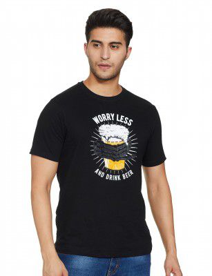 NEWPORT Regular Men Black Graphic Print Cotton T-Shirt (NPMCRNK20105Z01 M)