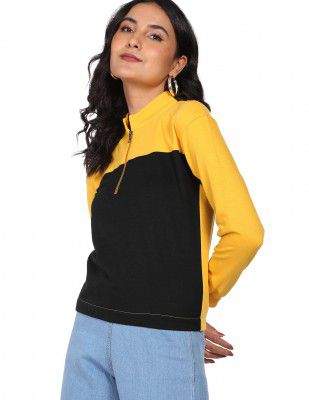 Newport Women's Polyester Hooded and Crew Neck Regular Fit Sweatshirt (NPWWPSS20003Y06_Yellow_Medium)