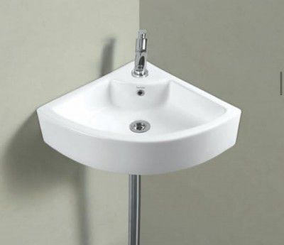 Nexa Bathware Corner Ceramic Wall Hung Basin | Luxurious Wash Basin Table Top Bathroom Sink Super White Colour With Glossy Finishing (23 x 17 x 5 INCH) S1