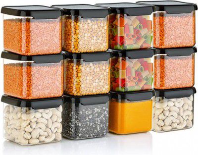 NEXIUM Plastic Grocery Container - 500 ml (Pack of 12, Black)