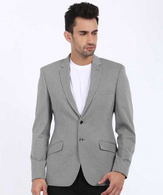 Next Look by Raymond Printed Single Breasted Casual Men Full Sleeve Blazer  (Grey)