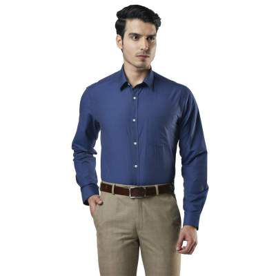 Next Look Solid Dark Blue Coloured Polyester Blend Shirt