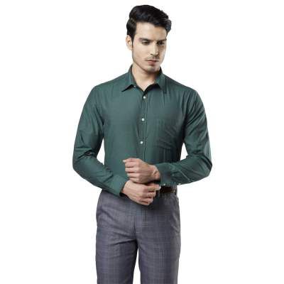 Next Look Solid Dark Green Coloured Cotton Blend Shirt