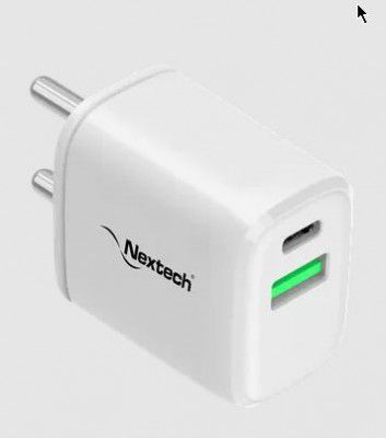 Nextech 24W Type A & Type C 2-Port Fast Charger (Adapter Only, Over-Current Protection, White)