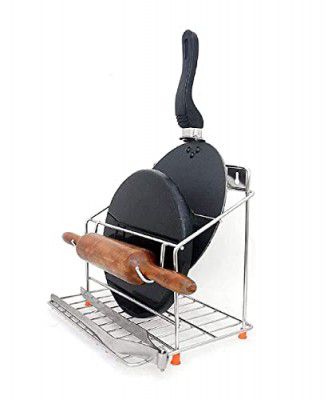 NH10 DESIGNS 4-in-1 Stainless Steel Chakla Belan Tawa Chimta Stand for Kitchen