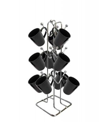 NH10 DESIGNS Silver Stainless Steel Tabletop Mount Cup Rack Hanging Shelves- Ideal For Kitchen, Coffee, And Tea Mug Display, Elegant Dining Table Cup Holder For 12 Cups (Pack Of1) (Nhsp)
