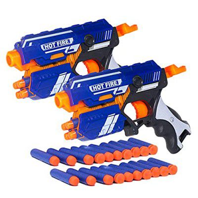 NHR Combo Set of 2 Blaster Gun Toy, Safe and Long Range Shooting Gun, (10 Foam Bullets and 10 Suction Dart Bullets) Multicolor