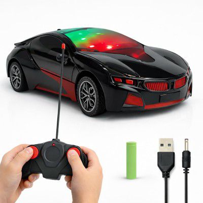 NHR Rechargeable Remote Control Car, 3D Lights,Rechargeable Battery Toy Age 3+ (Black)