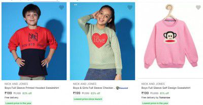 Nick And Jones Kids Sweatshirts Starts at Rs 199