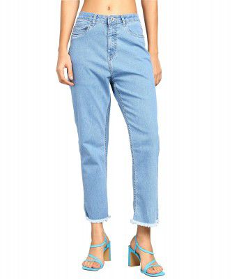 Nifty Women's Denim Fringed Hem Straight Fit Sky Blue Jeans
