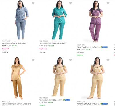 Night Keys Womens Night Suits Starts Rs 149