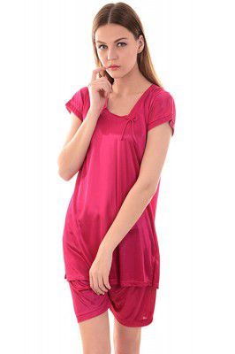 Nightdoll Womens Soft & Smooth Satin Solid Nightwear Top and Shorts Set