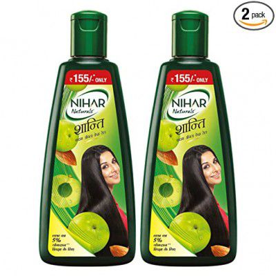 Nihar Shanti Amla & Badam Hair Oil, For Black, Silky & Stronger Hair, 500 ml (Pack of 2)
