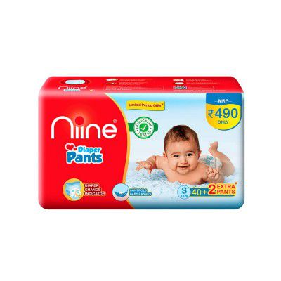 NIINE Cottony Soft Baby Diaper Pants with Diaper Change Indicator for Overnight Protection,Small Size (4-8 KG), 42 Count