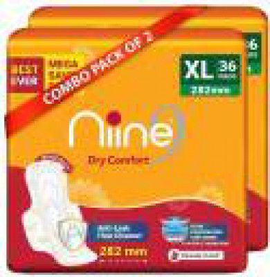 niine Dry Comfort Extra Long Sanitary Pads, Anti Leak Flow Channel (Combo of 2) Sanitary Pad  (Pack of 72)
