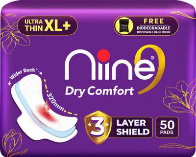 niine Dry Comfort Ultra Thin XL+ Sanitary Napkins With 3 Layer Shield for HEAVY FLOW Sanitary Pad  (Pack of 50)
