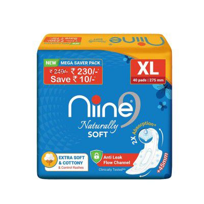 NIINE Naturally Soft XL Sanitary Pads (Pack of 1) 40 Pads Extra Soft and Cottony