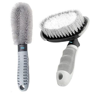 NIKAVI Car Motorcycle Wheel Tire Brush + Hub Clean Brush Cleaning Tool Kit,Set of 2