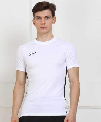 NIKE Self Design Men Round Neck White, Black T-Shirt