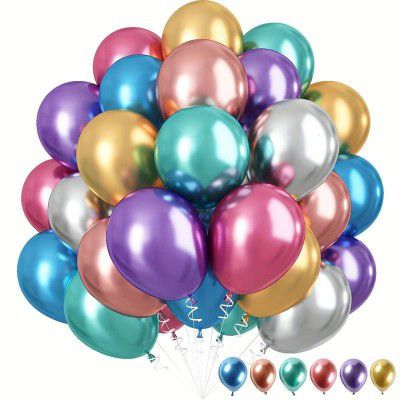 Niku Pack of 50 Multicolor Metallic Balloons with ribbon
