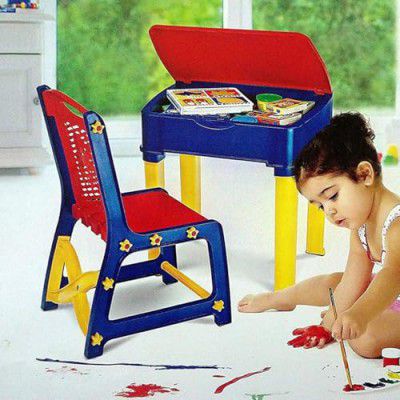 Nilkamal Apple Junior Study Table And Chair Set With  Storage For Stationary|Suitable for 3 to 5 Years age|Vibrant Red and Blue Colour