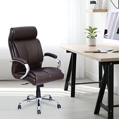 Nilkamal Belgrade PU Upholstered High Back Leatherette Ergonomic Office Chair with Adjustable Height and Padded Armrest (Brown)