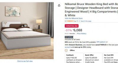 Nilkamal Bruce Wooden King Bed with Box Storage | Engineered Wood | 4 Big Compartments | Walnut & White
