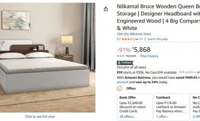 Nilkamal Bruce Wooden Queen Bed with Box Storage | Engineered Wood | 4 Big Compartments | Walnut & White