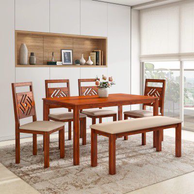 Nilkamal Cera 6 Seater Solid Wood Dining Set with Chairs & Bench